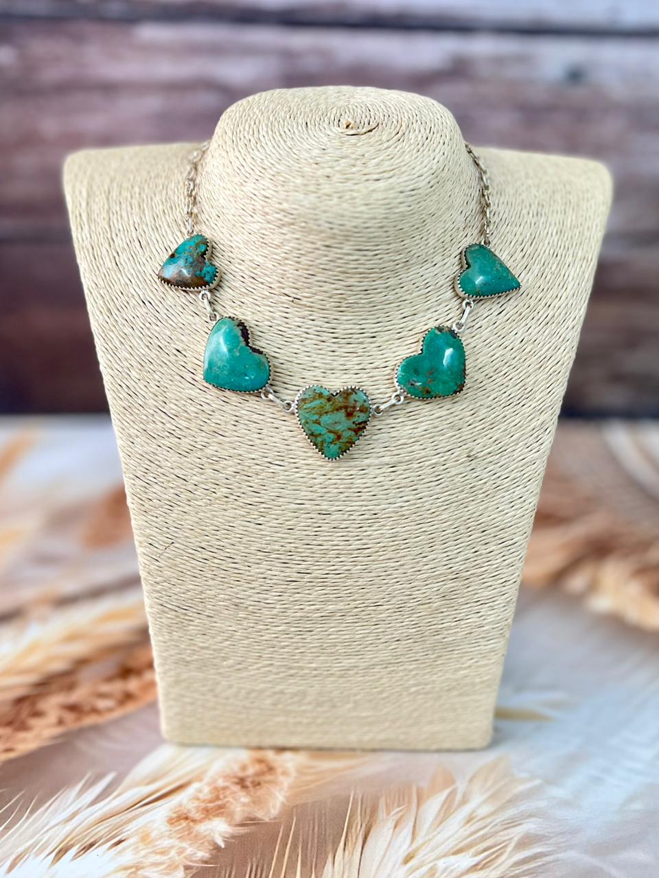 Handmade Sterling Silver Manassa Turquoise Choker Necklace "Signed Nizhoni"