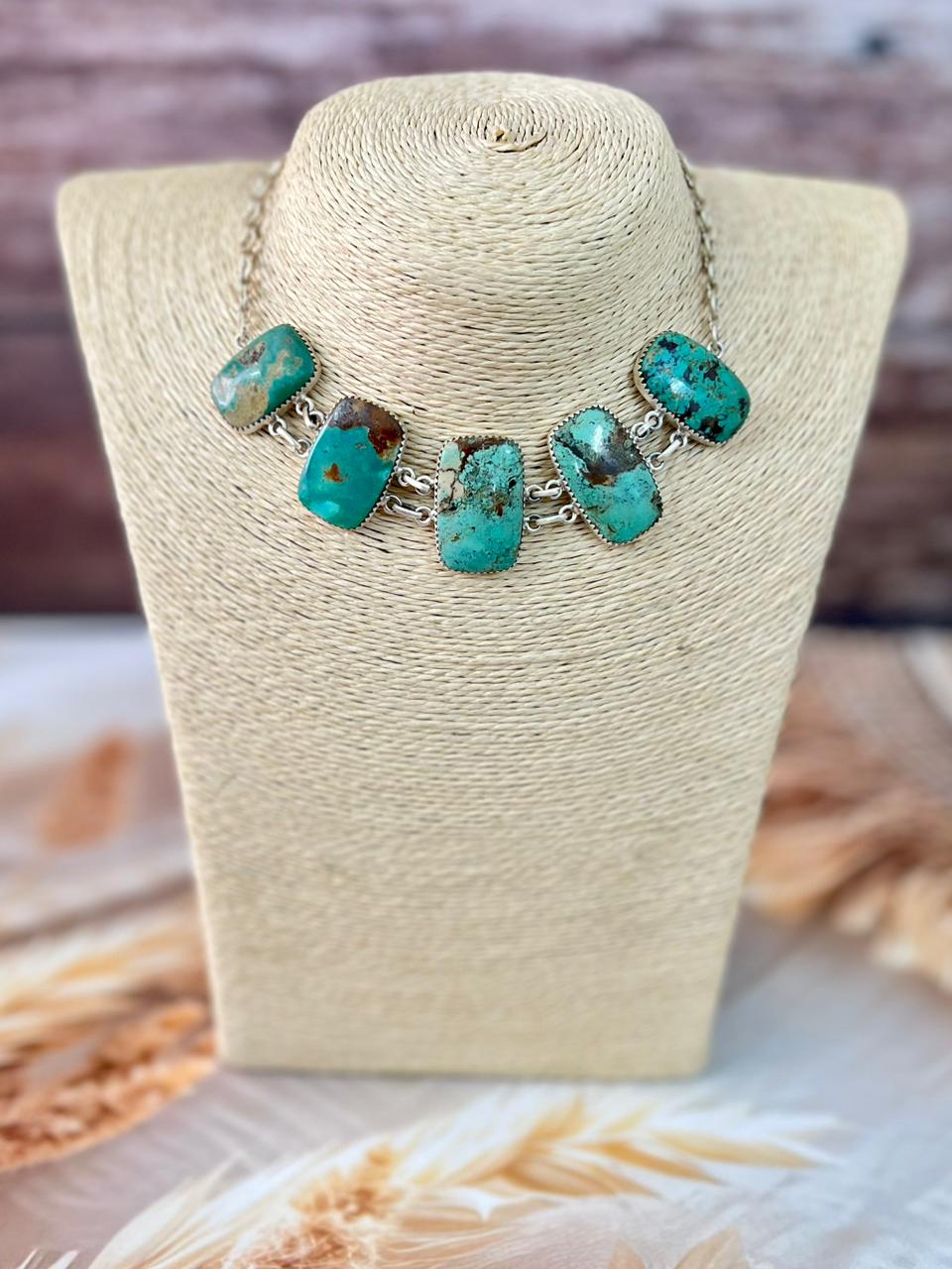 Handmade Sterling Silver Manassa Turquoise Choker Necklace "Signed Nizhoni"