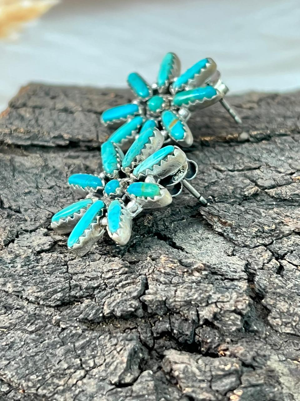 Handmade Sterling Silver Kingman Turquoise Post Studs Earrings "Signed Nizhoni"