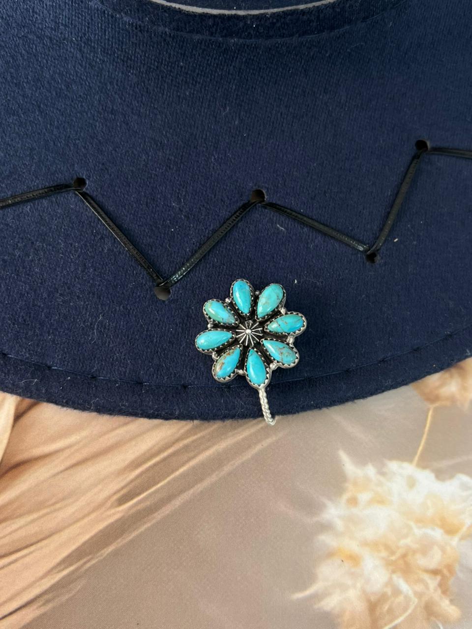Handmade Sterling Silver Kingman Turquoise Hat Pin "Signed Nizhoni"