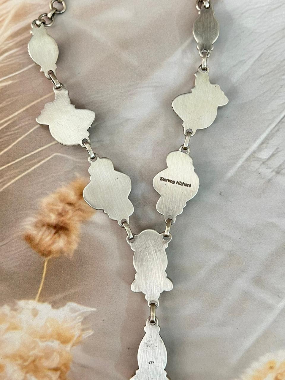 Handmade Sterling Silver Cotton Candy with Sierra Bella Turquoise Necklace "Signed Nizhoni"