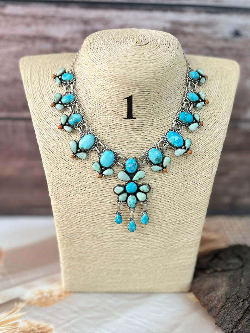 Handmade Sterling Silver Paloma with Sierra Bella Turquoise and Orange Mojave Necklace "Signed Nizhoni"