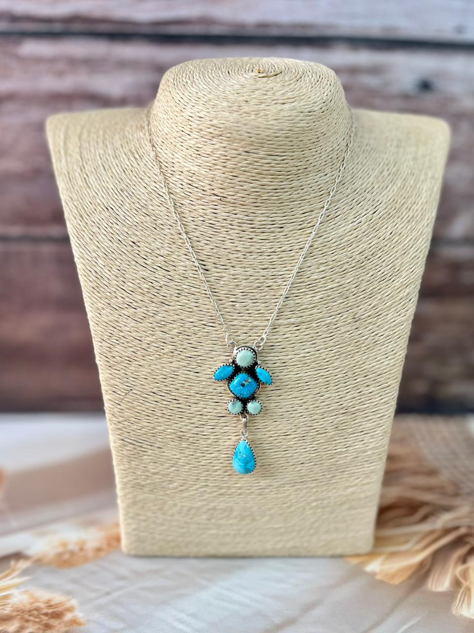Handmade Sterling Silver Paloma with Sierra Bella Turquoise Necklace "Signed Nizhoni"