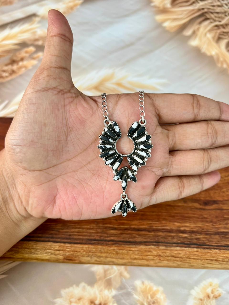 Handmade Sterling Silver White Buffalo Necklace "Signed Nizhoni"