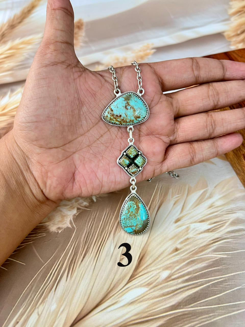 Handmade Sterling Silver Number 8 Turquoise Necklace "Signed Nizhoni"