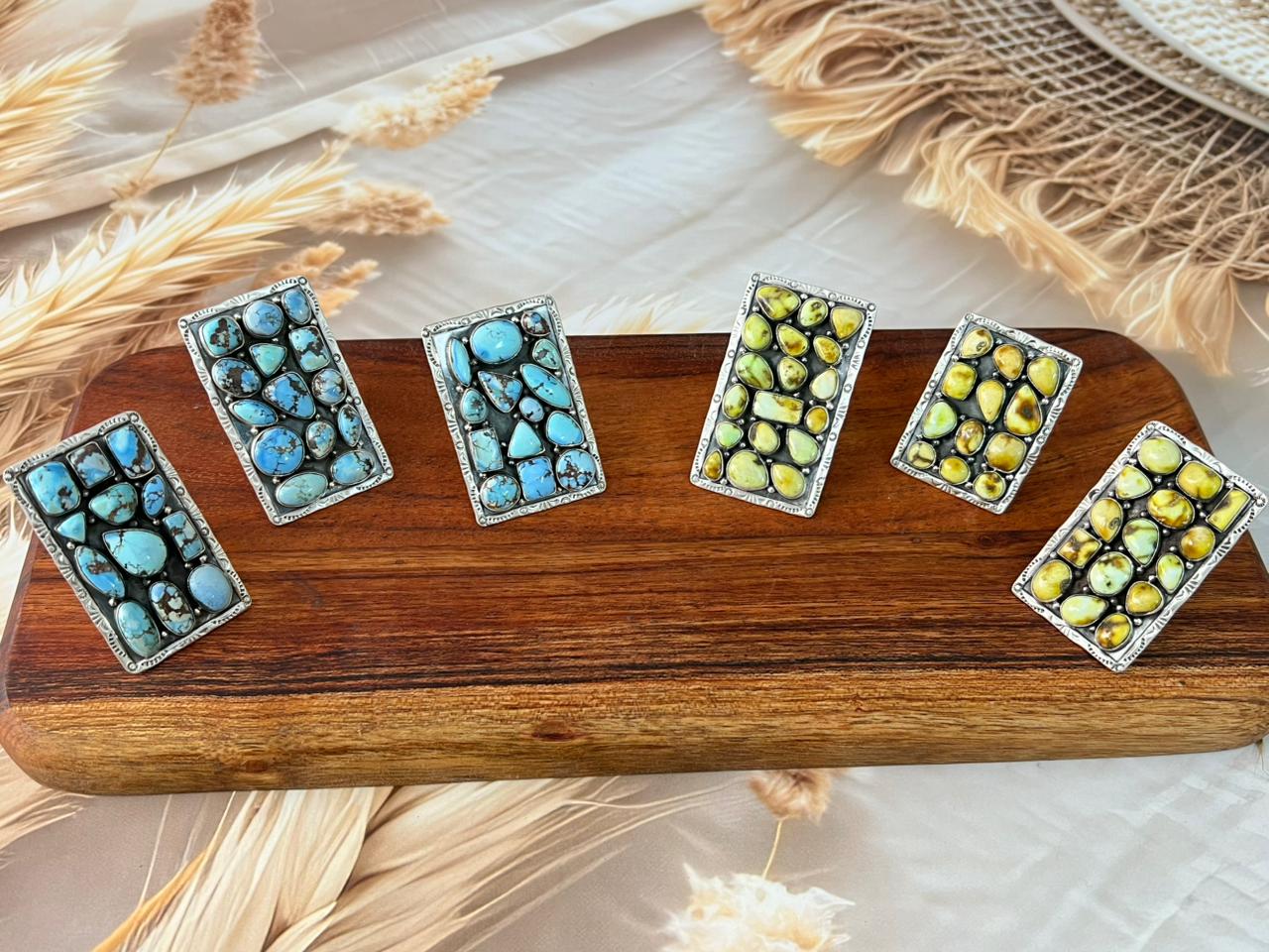 Handmade Sterling Silver Palomino and Golden Hills Turquoise Adjustable Ring "Signed Nizhoni"