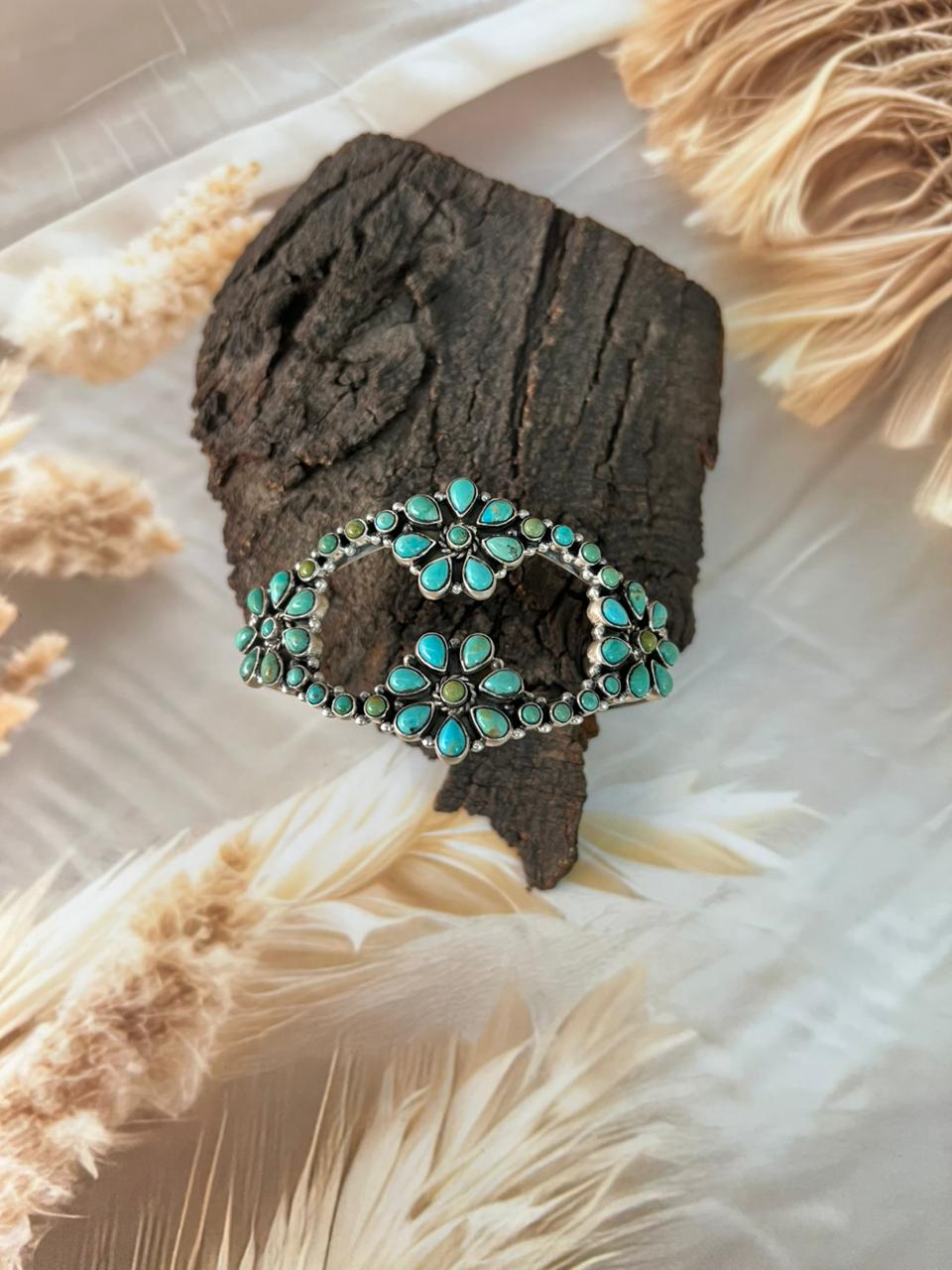 Handmade Sterling Silver Kingman Turquoise Cuff Bracelet "Signed Nizhoni"