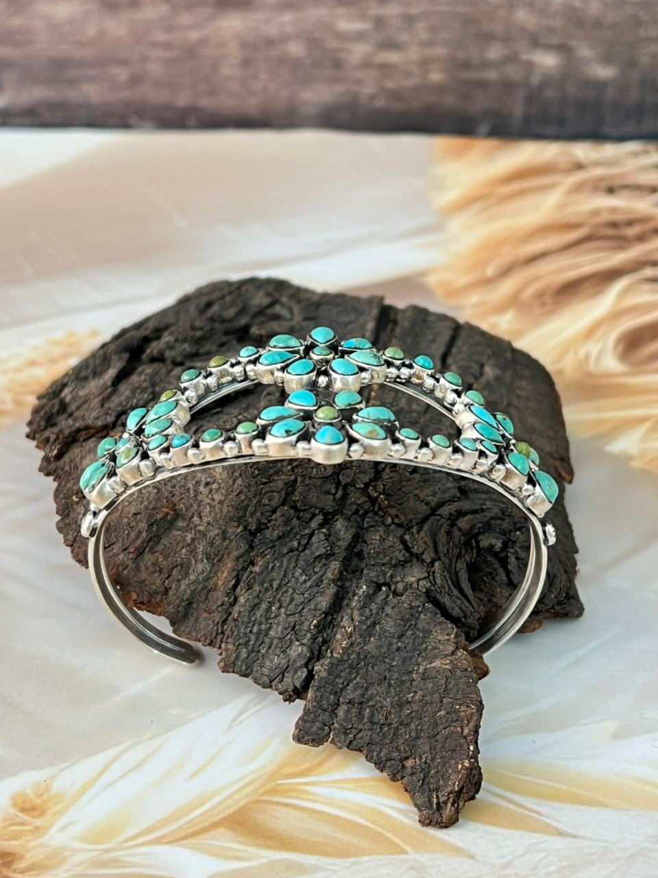 Handmade Sterling Silver Kingman Turquoise Cuff Bracelet "Signed Nizhoni"