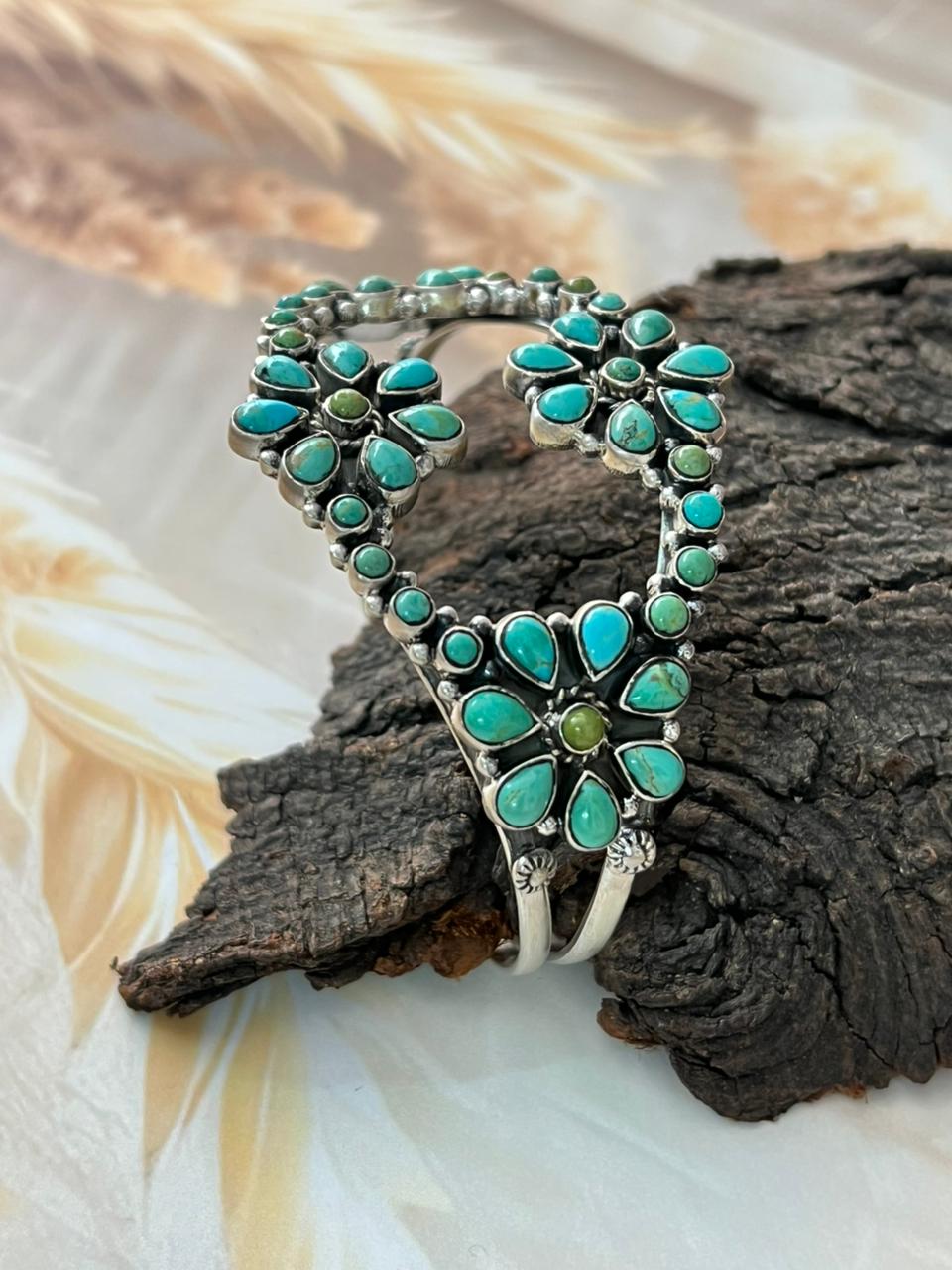 Handmade Sterling Silver Kingman Turquoise Cuff Bracelet "Signed Nizhoni"
