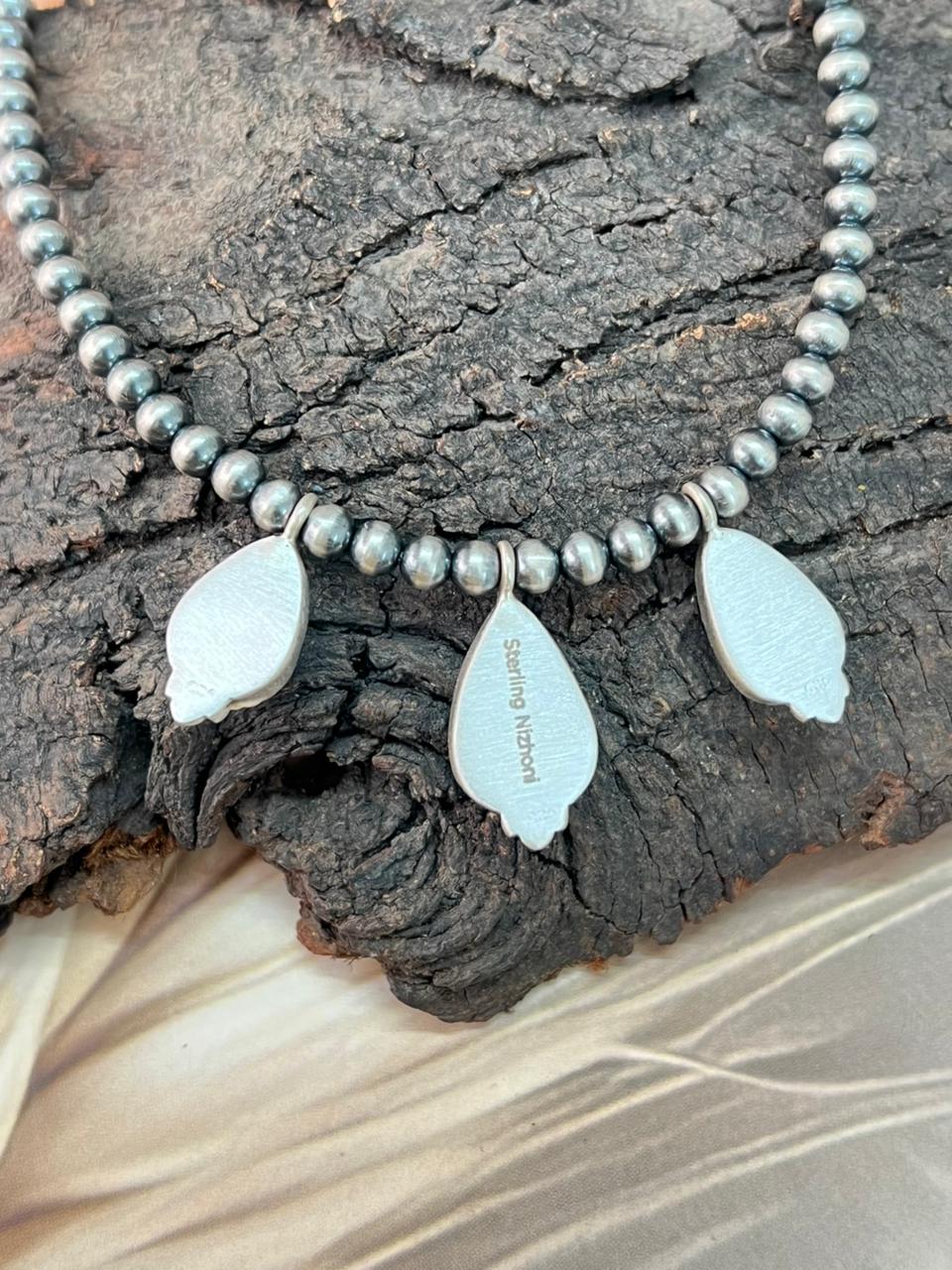 Handmade Sterling Silver Golden Hills Turquoise Beaded Necklace "Signed Nizhoni"
