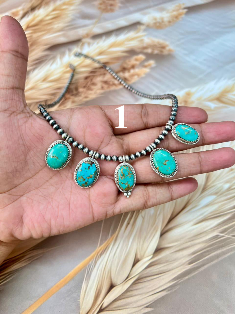 Handmade Sterling Silver Santa Maria Turquoise Beaded Necklace "Signed Nizhoni"