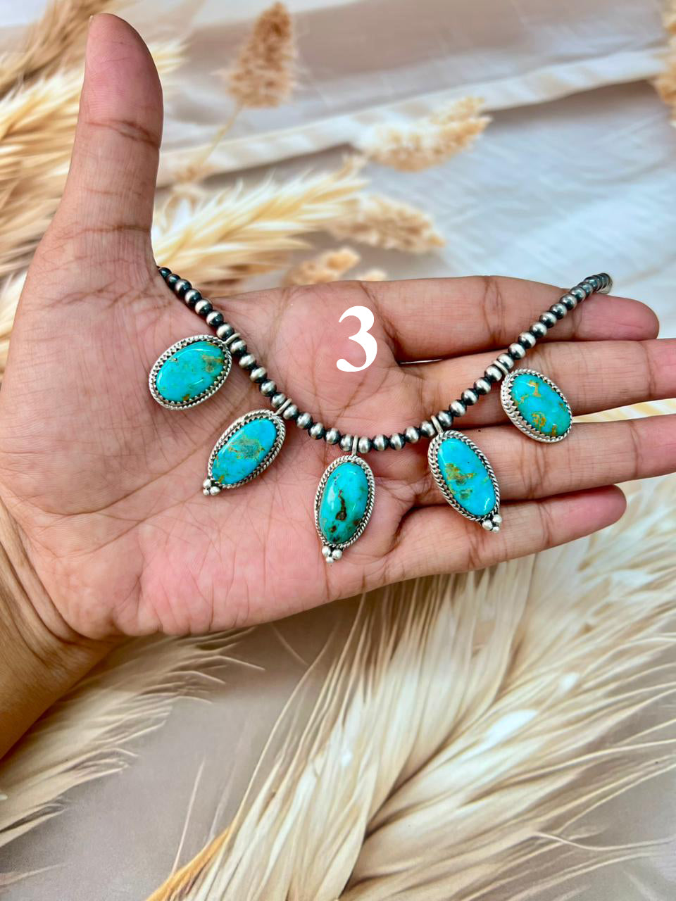 Handmade Sterling Silver Santa Maria Turquoise Beaded Necklace "Signed Nizhoni"