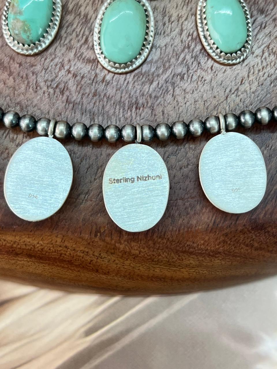 Handmade Sterling Silver Santa Maria Turquoise Beaded Necklace "Signed Nizhoni"