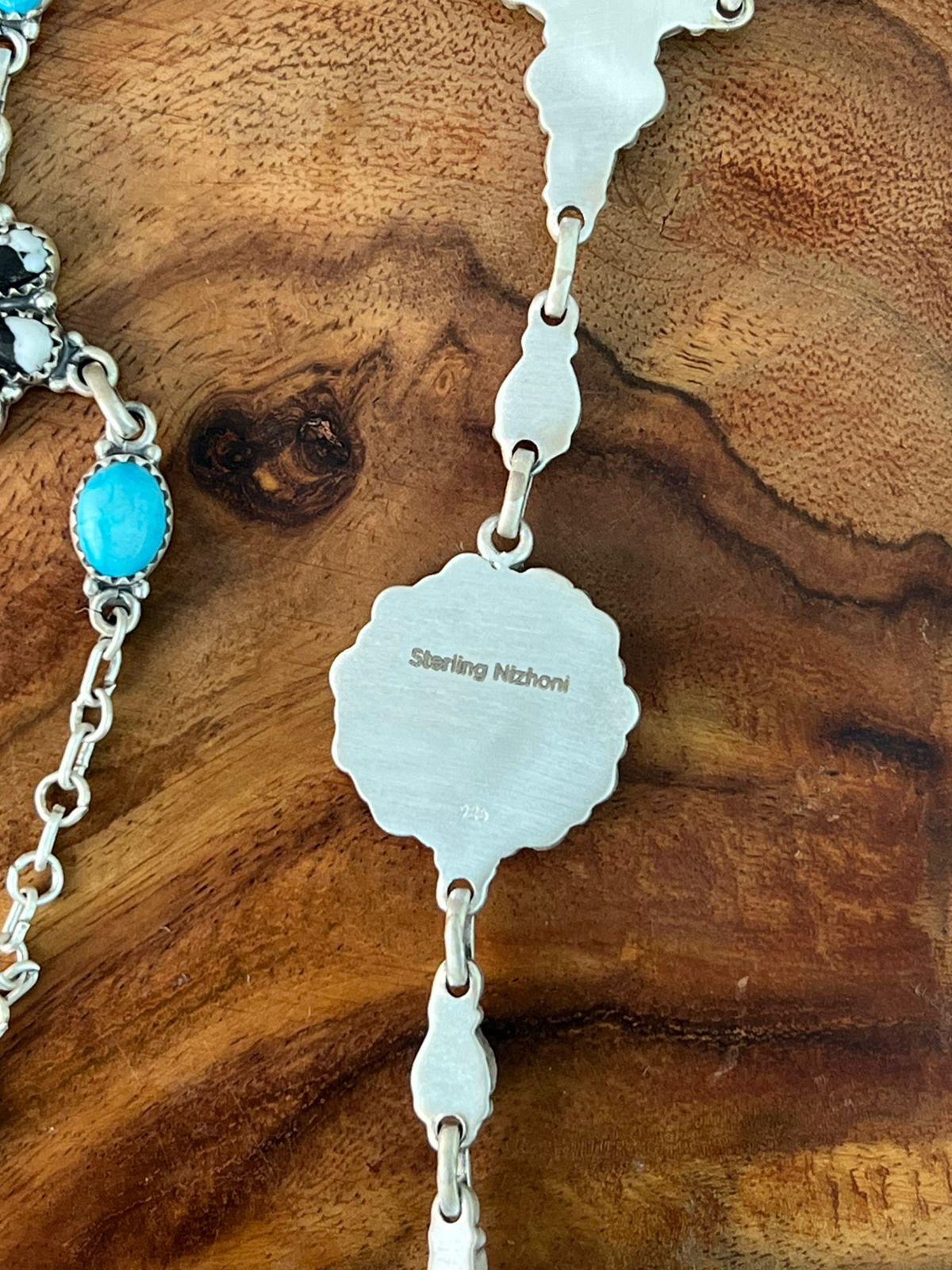 Handmade Sterling Silver Cotton Candy with White Buffalo and Sierra Bella Turquoise Hand Harness "Signed Nizhoni"