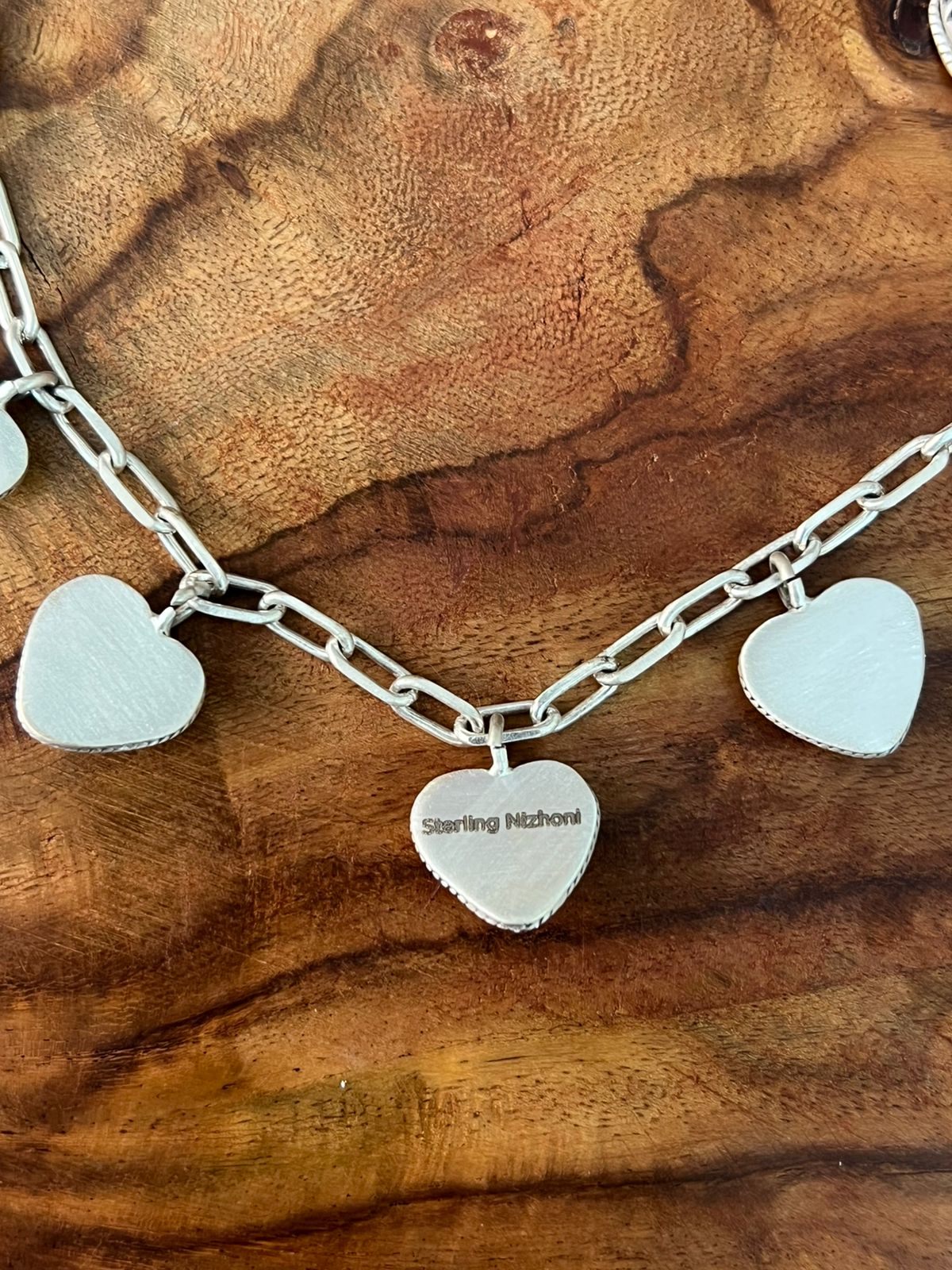 Handmade Sterling Silver Purple Copper with Bumblebee, Orange Mojave, Lapis, Kingman Turquoise and White Buffalo Heart Necklace "Signed Nizhoni"
