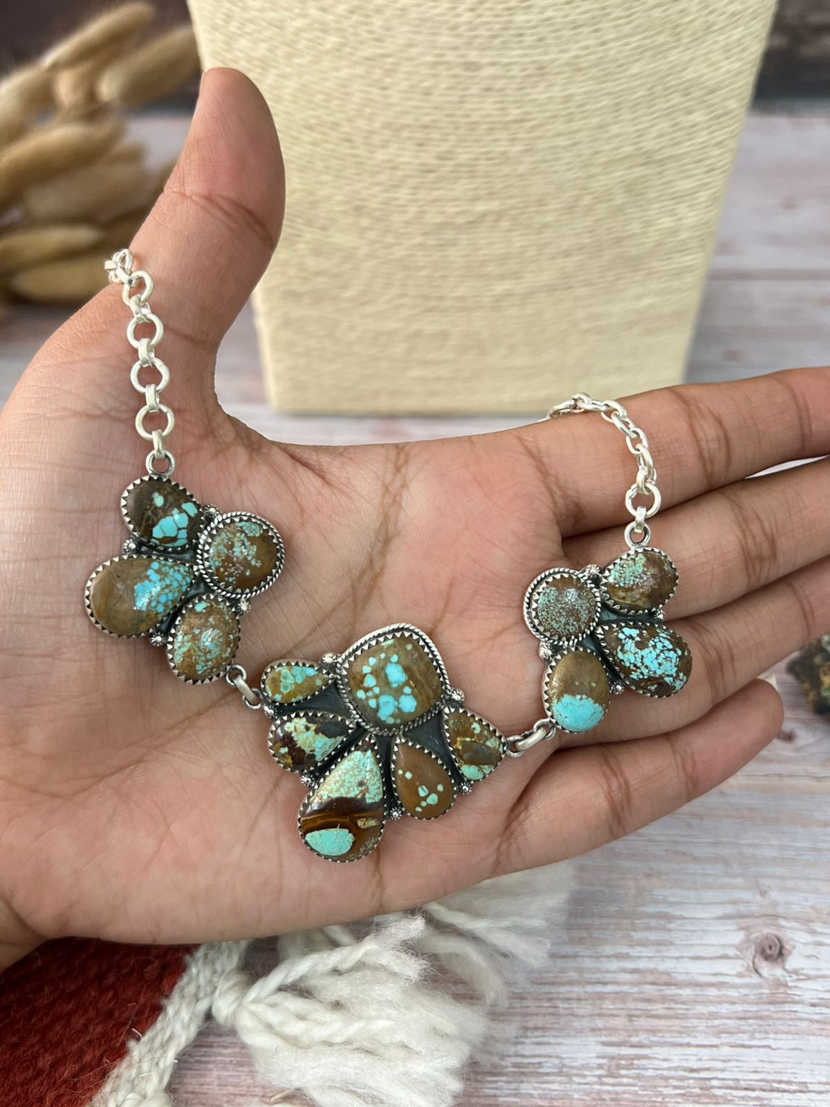 Handmade Sterling Silver Number 8 Turquoise Choker Necklace "Signed Nizhoni"