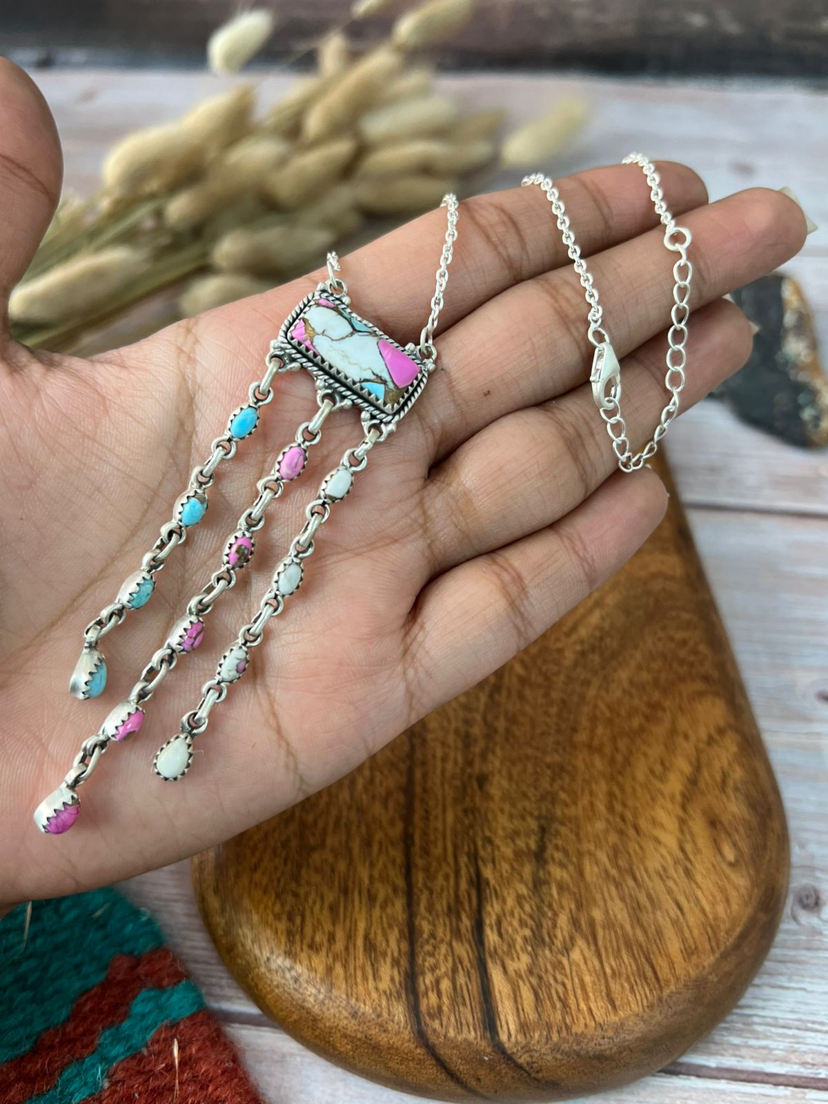 Handmade Sterling Silver Cotton Candy Necklace "Signed Nizhoni"