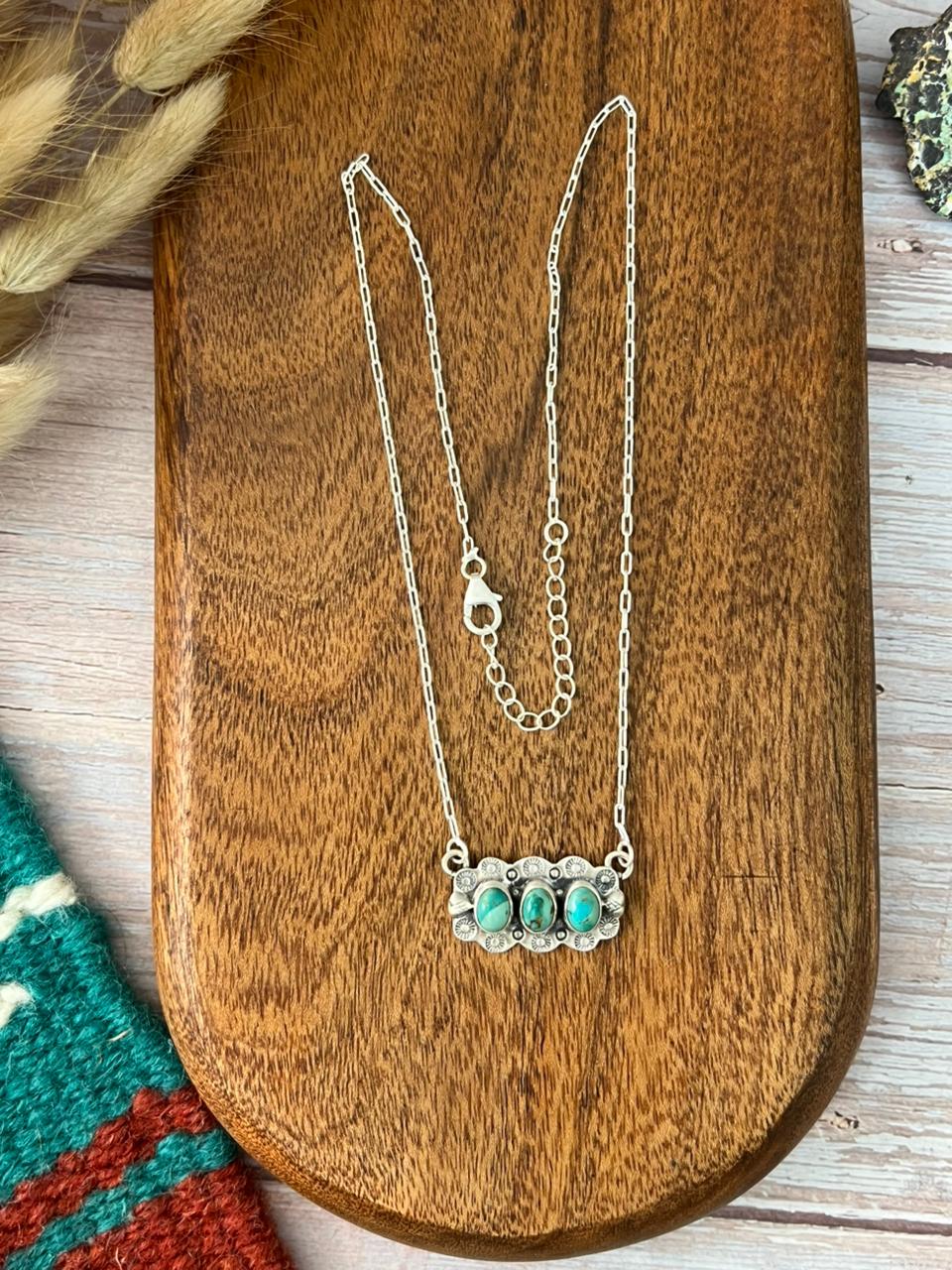 Handmade Sterling Silver Kingman Turquoise Necklace "Signed Nizhoni"