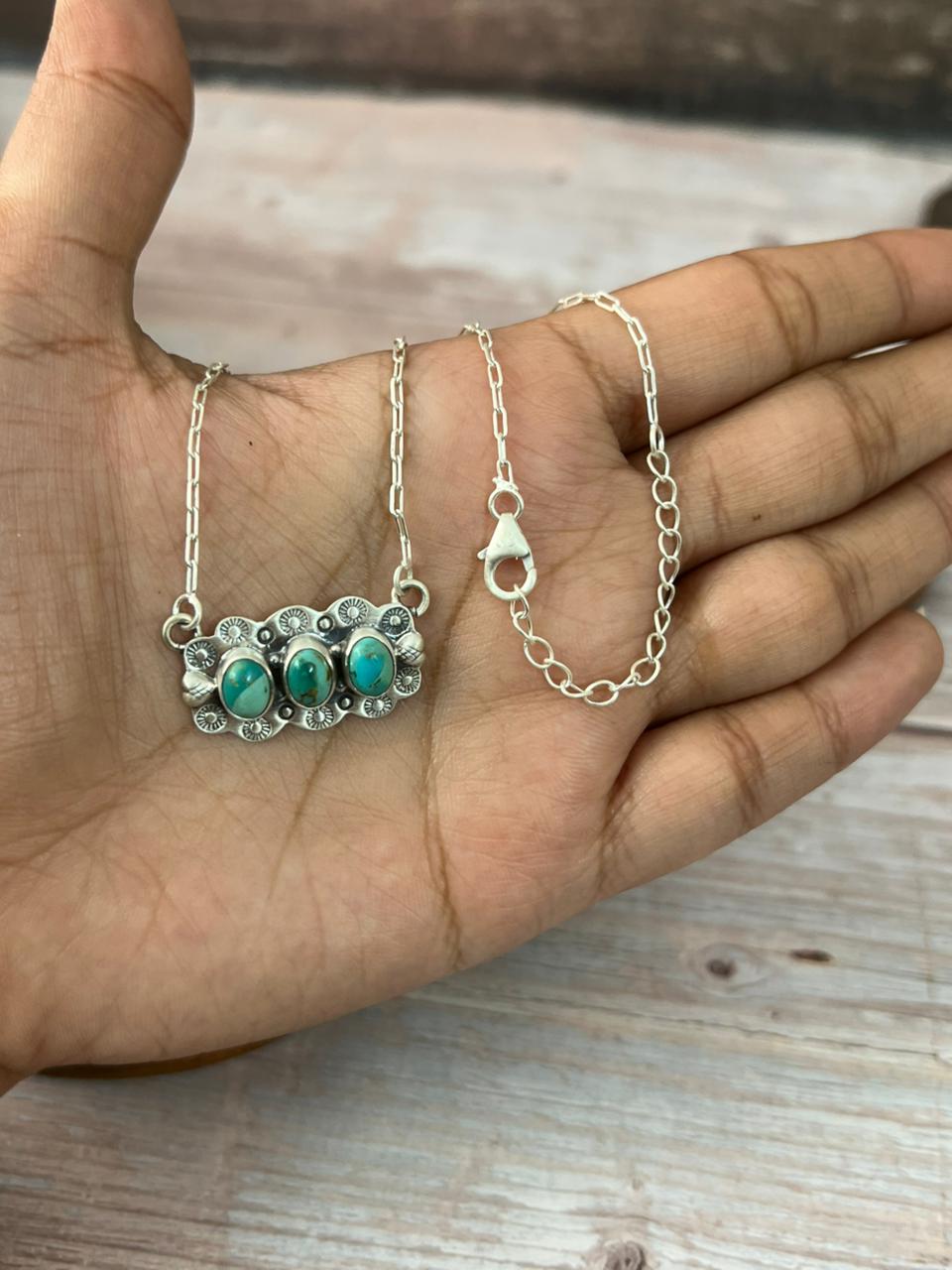 Handmade Sterling Silver Kingman Turquoise Necklace "Signed Nizhoni"