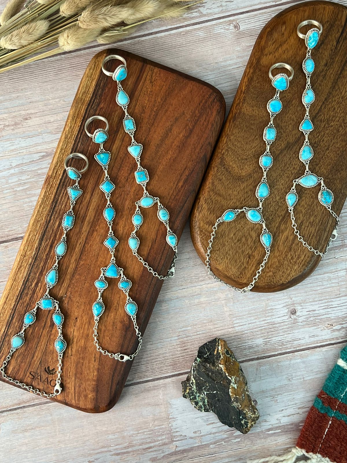 Handmade Sterling Silver Sierra Bella Turquoise Hand Harness "Signed Nizhoni"