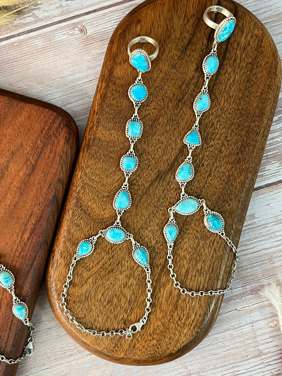 Handmade Sterling Silver Sierra Bella Turquoise Hand Harness "Signed Nizhoni"
