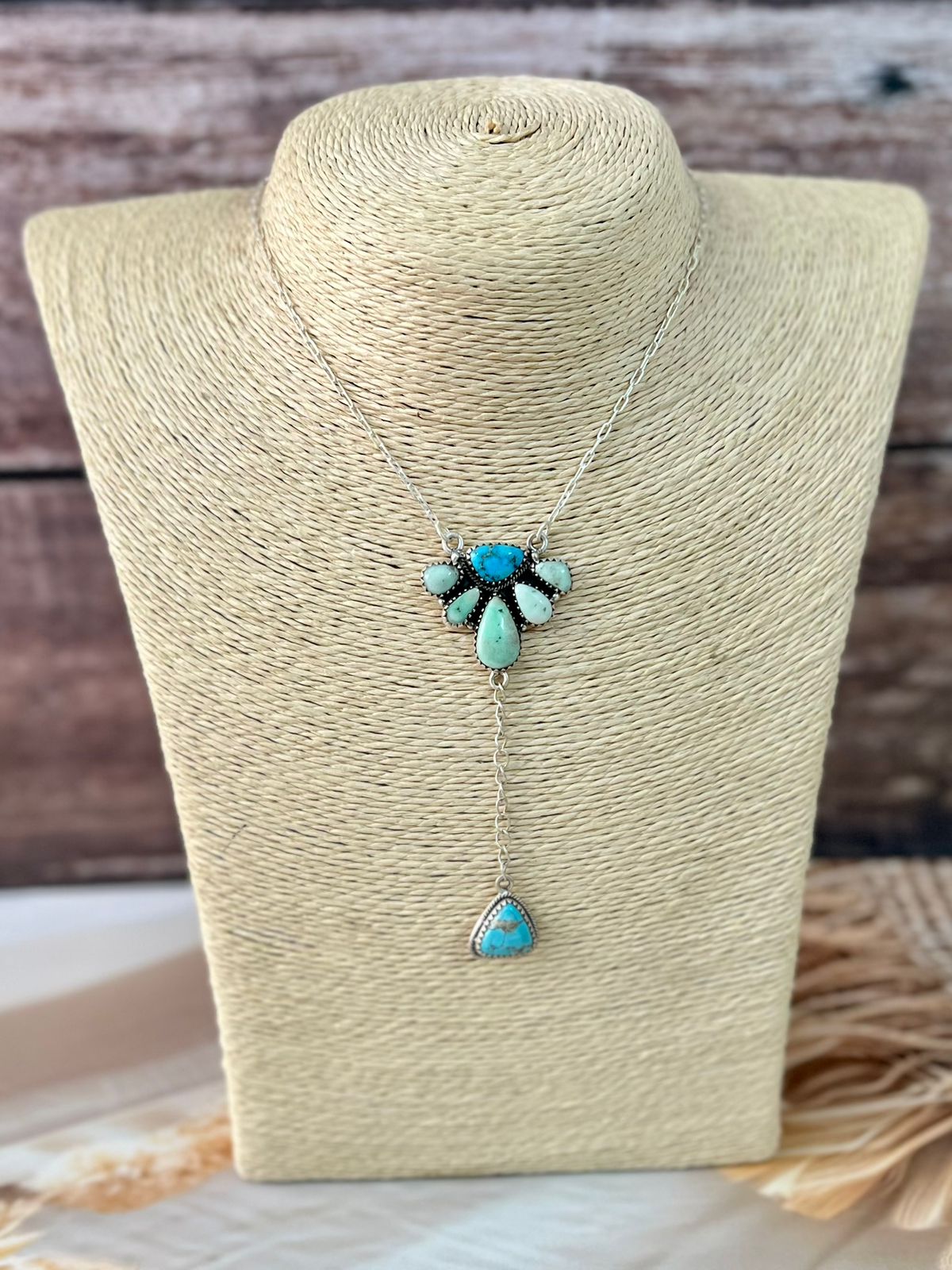 Handmade Sterling Silver Paloma with Sierra Bella Turquoise Drop Necklace "Signed Nizhoni"