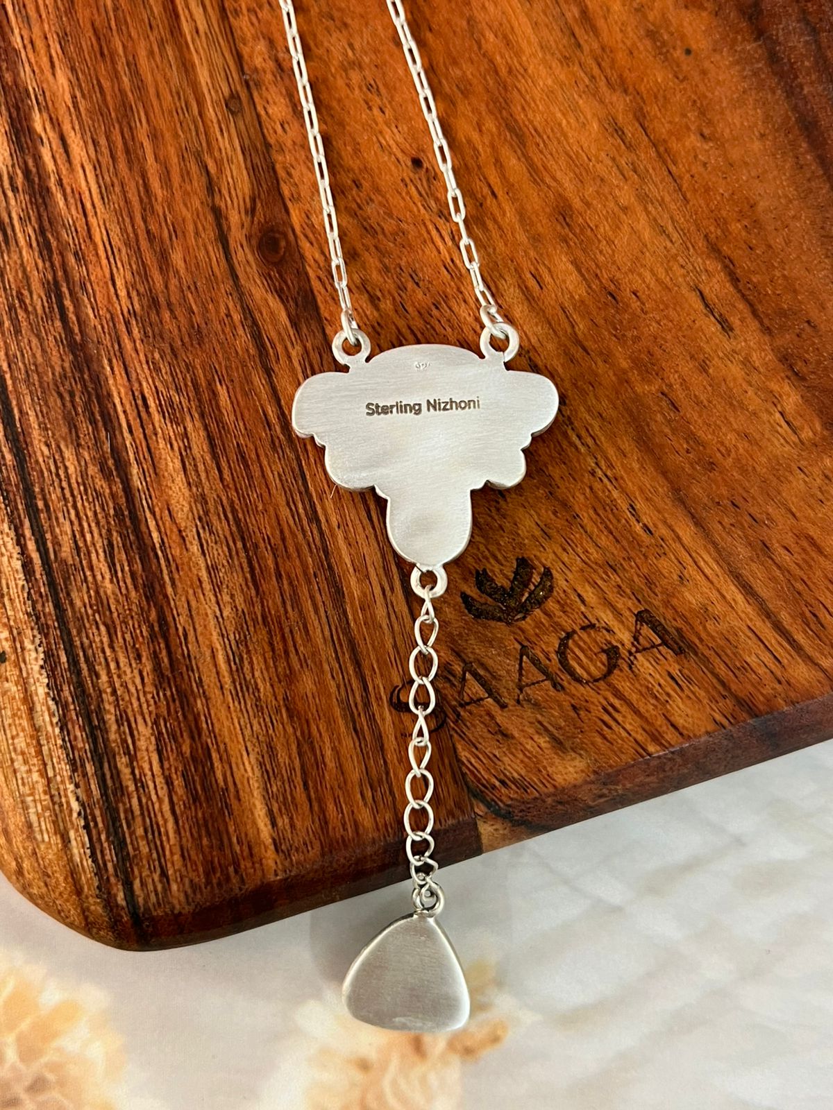 Handmade Sterling Silver Paloma with Sierra Bella Turquoise Drop Necklace "Signed Nizhoni"