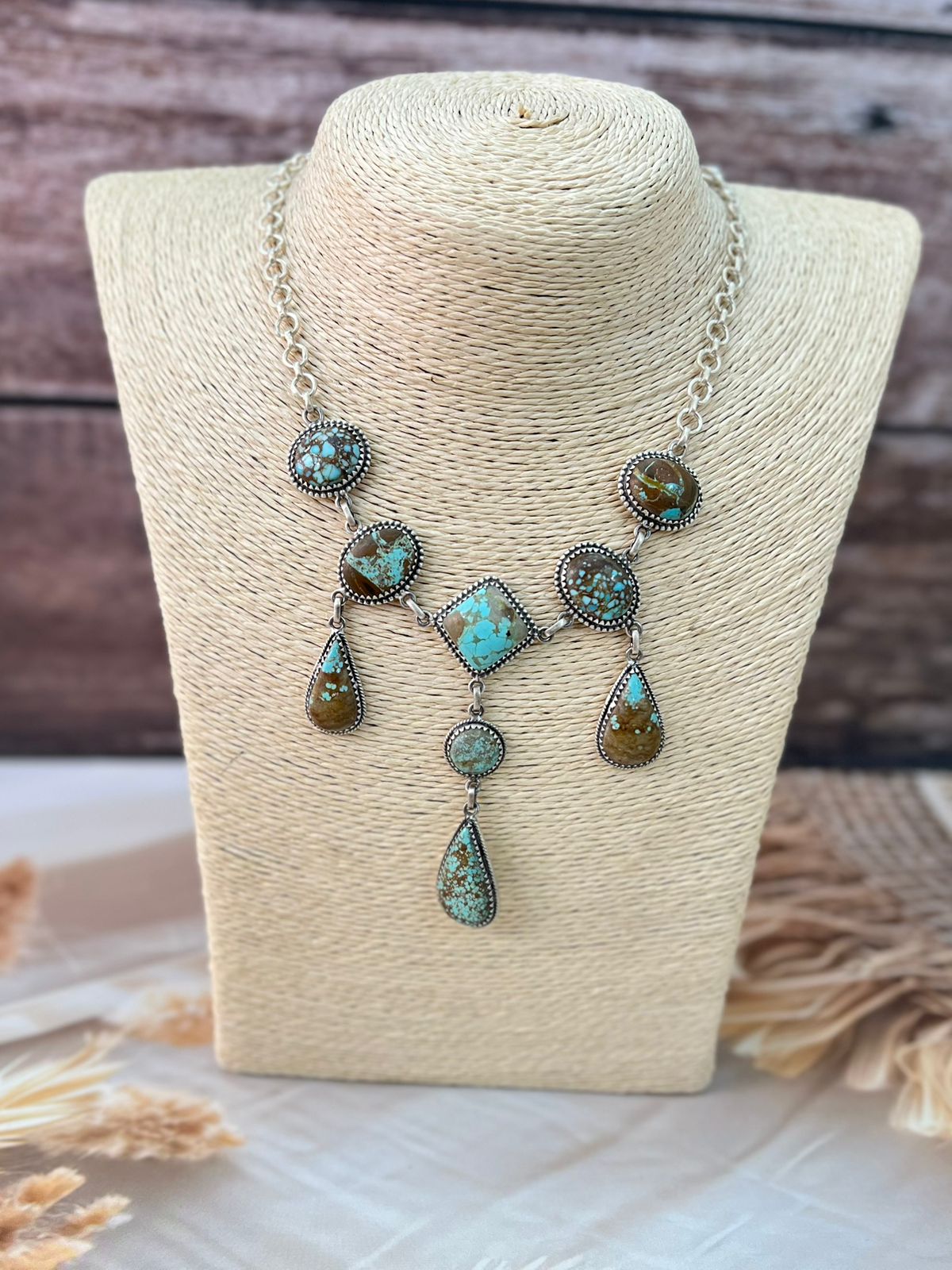 Handmade Sterling Silver Number 8 Turquoise Necklace "Signed Nizhoni"