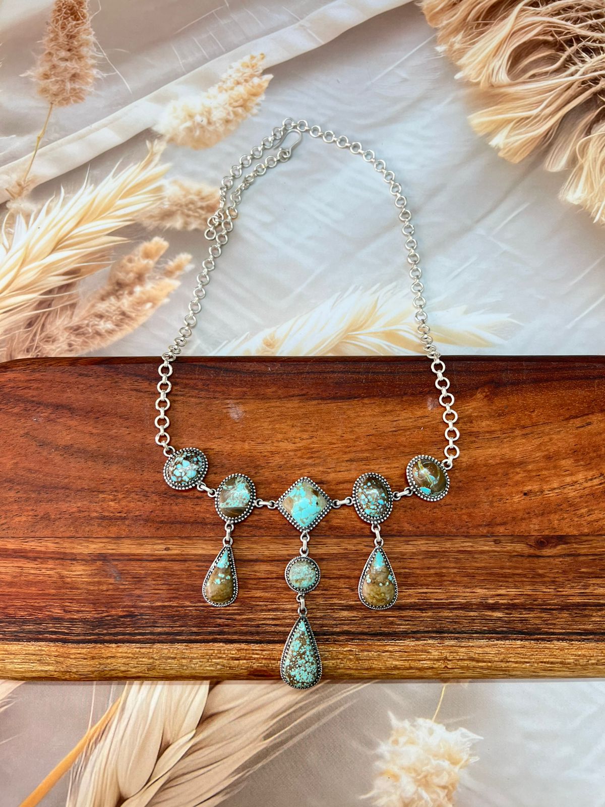 Handmade Sterling Silver Number 8 Turquoise Necklace "Signed Nizhoni"