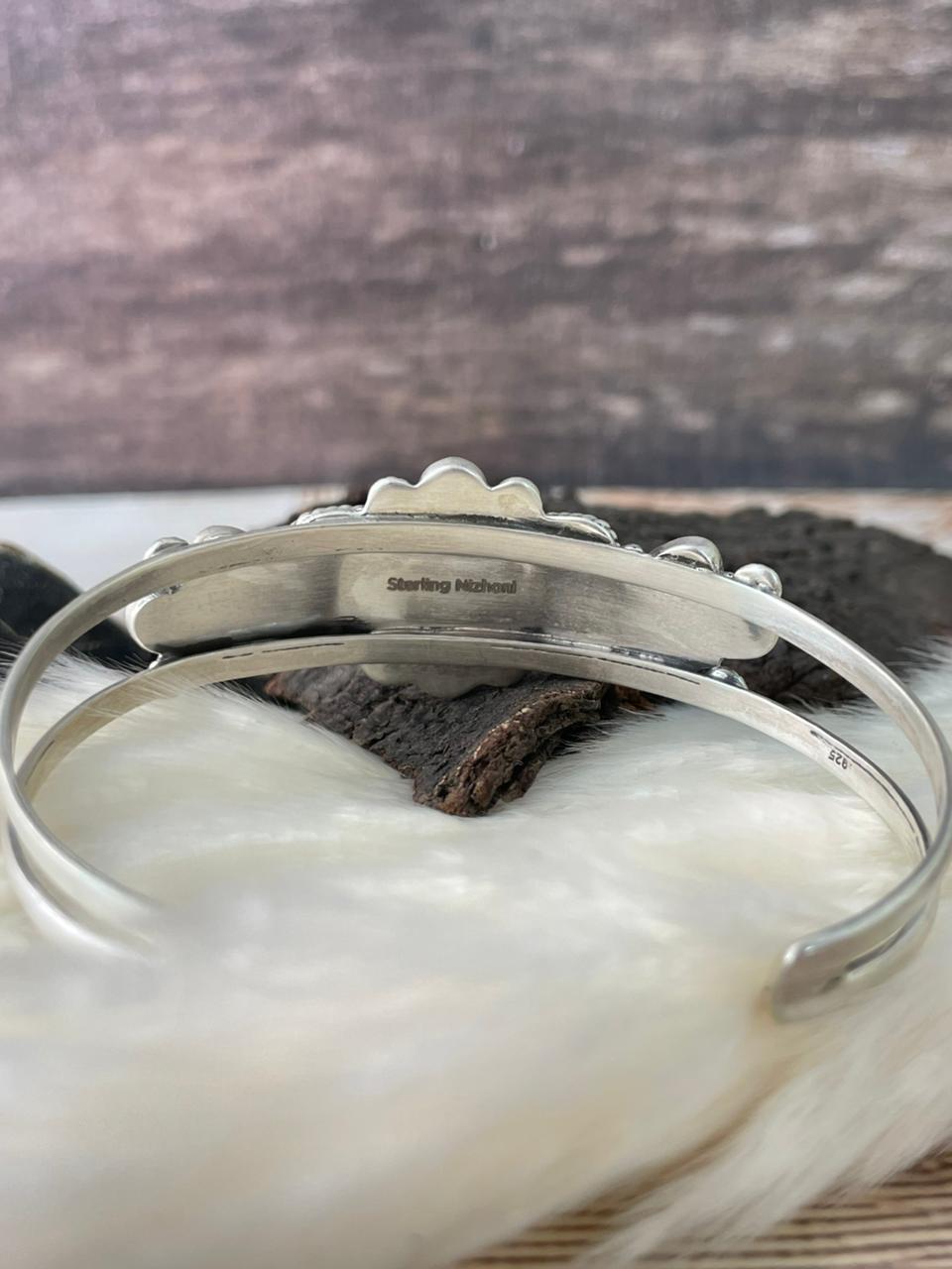Handmade Sterling Silver 4th Of July Collection: Coral with Lapis and White Buffalo Cuff Bracelet "Signed Nizhoni"