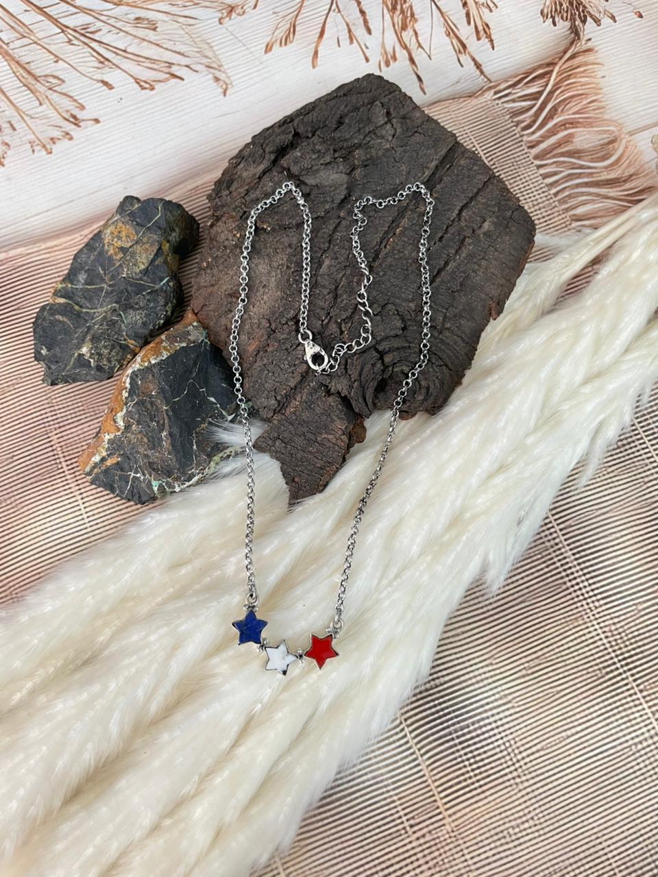 Handmade Sterling Silver 4th Of July Collection: Rosarita with Lapis and White Buffalo Star Necklace "Signed Nizhoni"