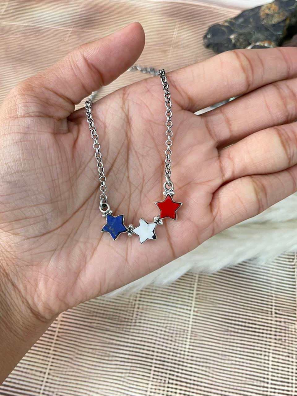 Handmade Sterling Silver 4th Of July Collection: Rosarita with Lapis and White Buffalo Star Necklace "Signed Nizhoni"