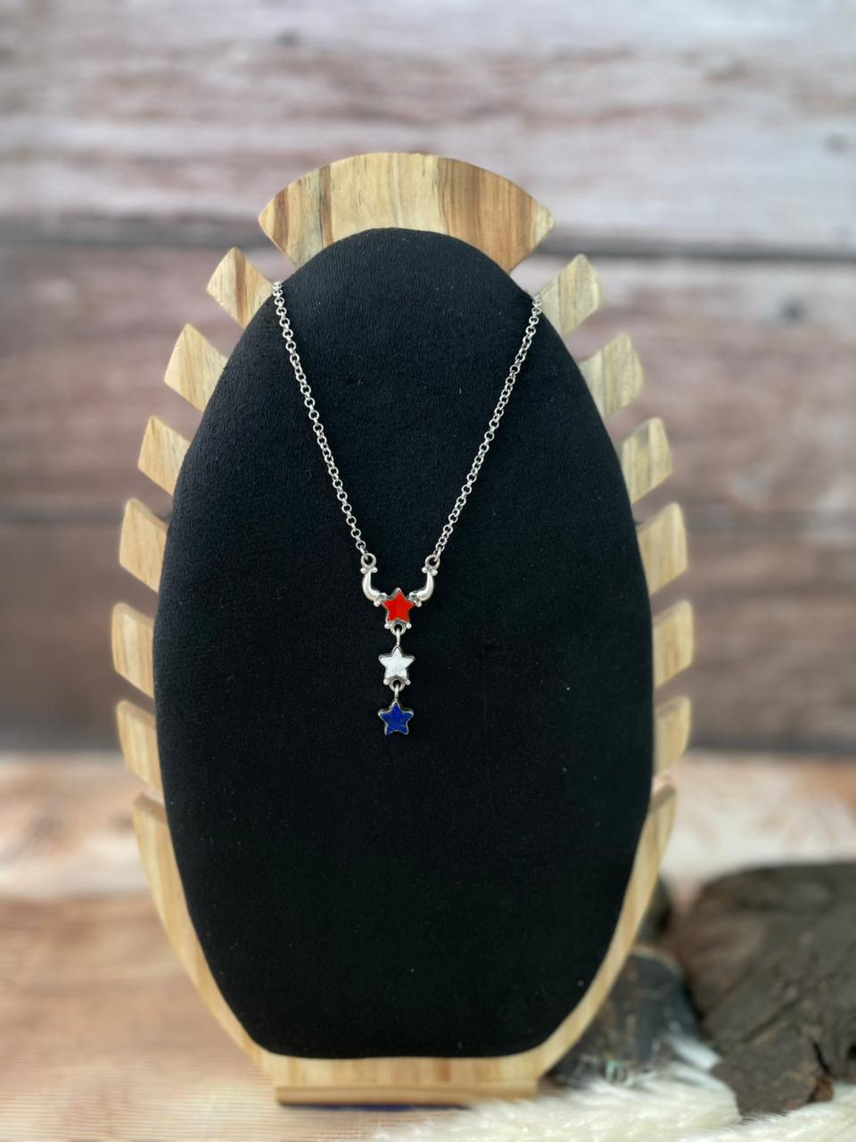 Handmade Sterling Silver 4th Of July Collection: Rosarita with Lapis and White Buffalo Star Necklace "Signed Nizhoni"