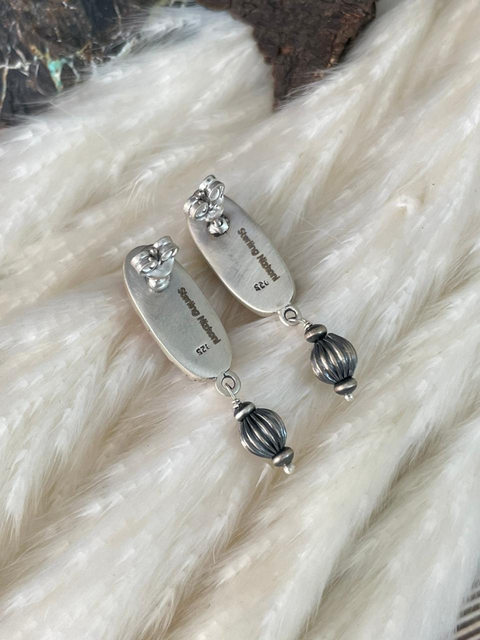 Handmade Sterling Silver 4th Of July Collection: Rosarita with Lapis and White Buffalo Post Dangle Earrings "Signed Nizhoni"