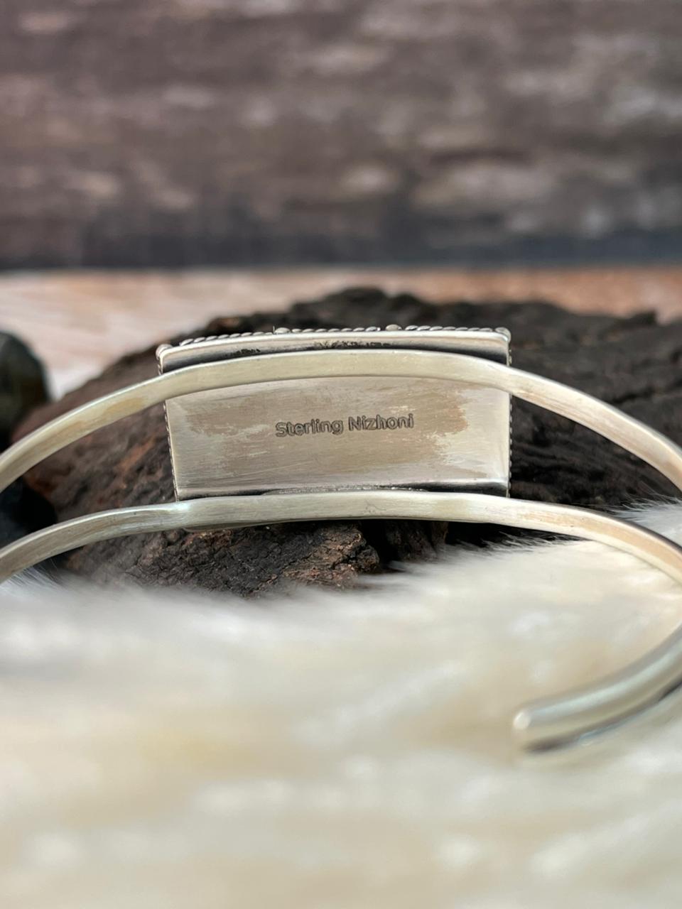Handmade Sterling Silver 4th Of July Collection: Rosarita with Lapis and White Buffalo Cuff Bar Bracelet "Signed Nizhoni"