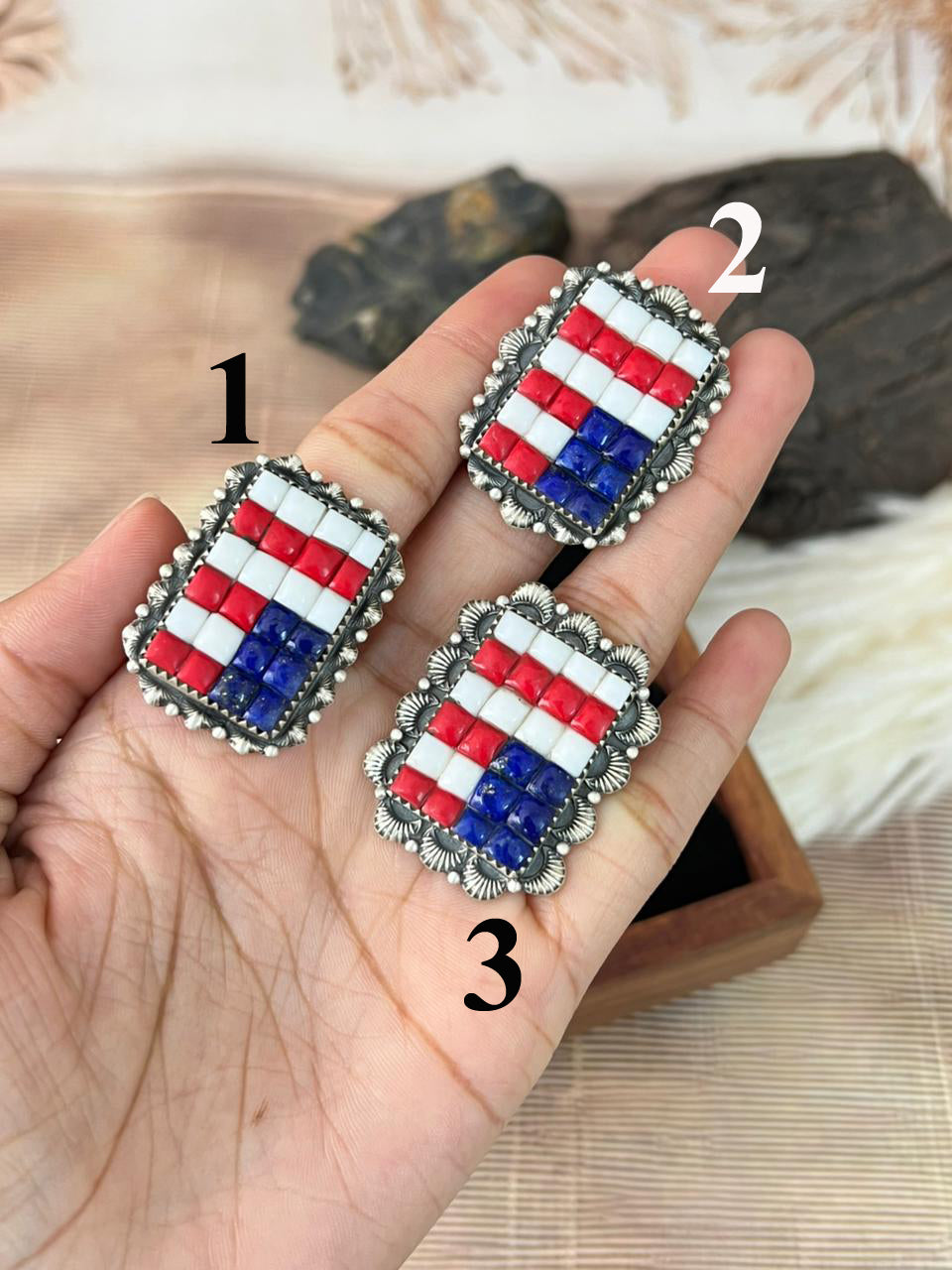 Handmade Sterling Silver 4th Of July Collection: Rosarita with Lapis and White Buffalo Heart Adjustable Ring "Signed Nizhoni"