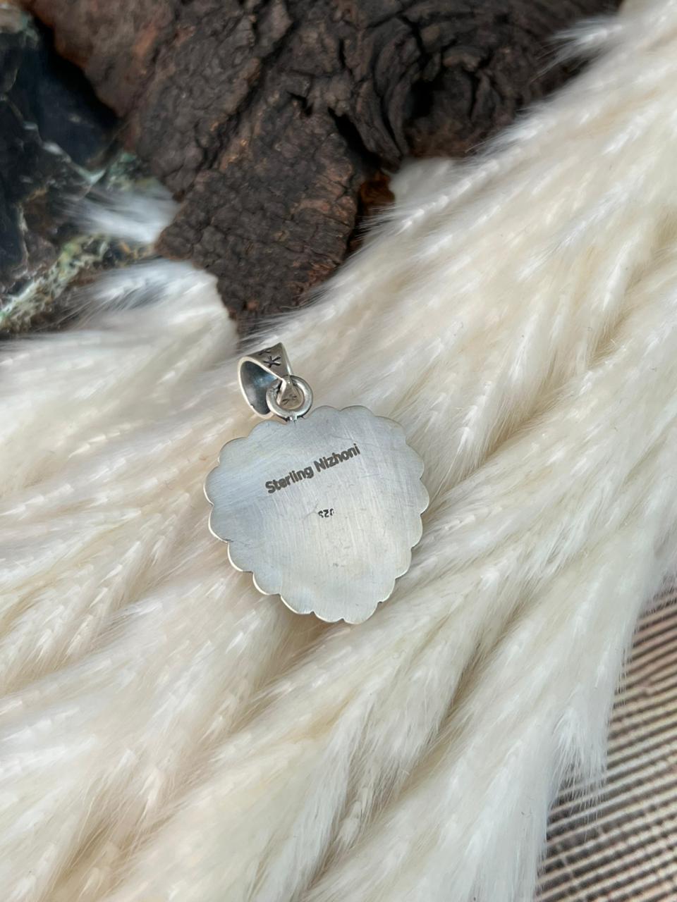 Handmade Sterling Silver 4th Of July Collection: Rosarita with Lapis and White Buffalo Heart Pendant "Signed Nizhoni"