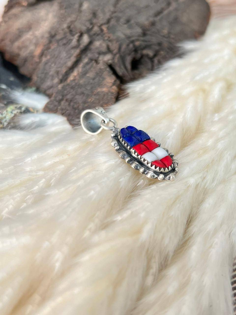 Handmade Sterling Silver 4th Of July Collection: Rosarita with Lapis and White Buffalo Pendant "Signed Nizhoni"