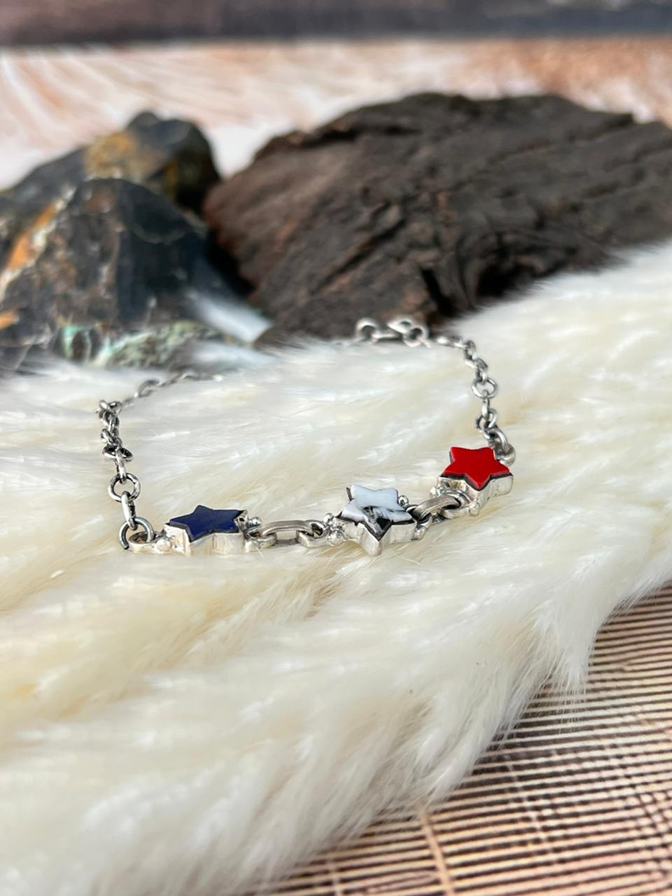 Handmade Sterling Silver 4th Of July Collection: Rosarita with Lapis and White Buffalo Star Bracelet "Signed Nizhoni"
