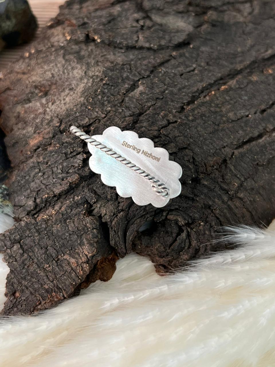 Handmade Sterling Silver 4th Of July Collection: Rosarita with Lapis and White Buffalo Hat Pin "Signed Nizhoni"