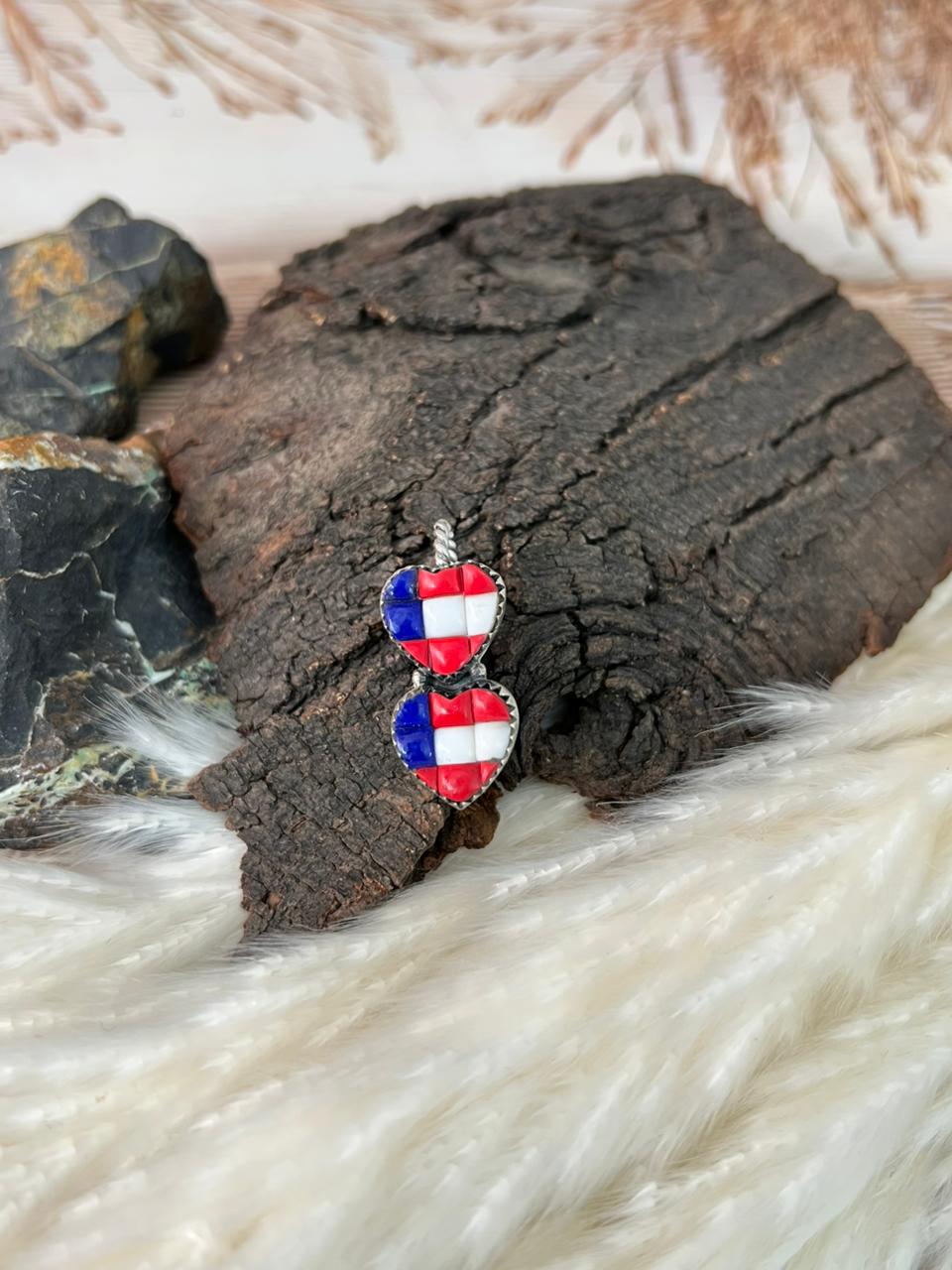 Handmade Sterling Silver 4th Of July Collection: Rosarita with Lapis and White Buffalo Heart Hat Pin "Signed Nizhoni"