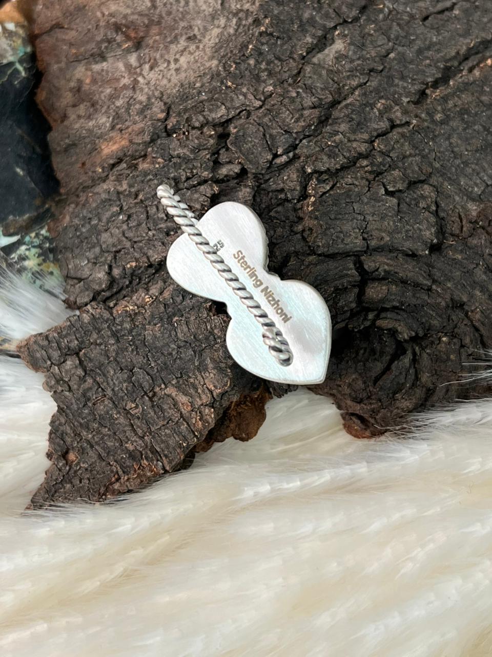 Handmade Sterling Silver 4th Of July Collection: Rosarita with Lapis and White Buffalo Heart Hat Pin "Signed Nizhoni"