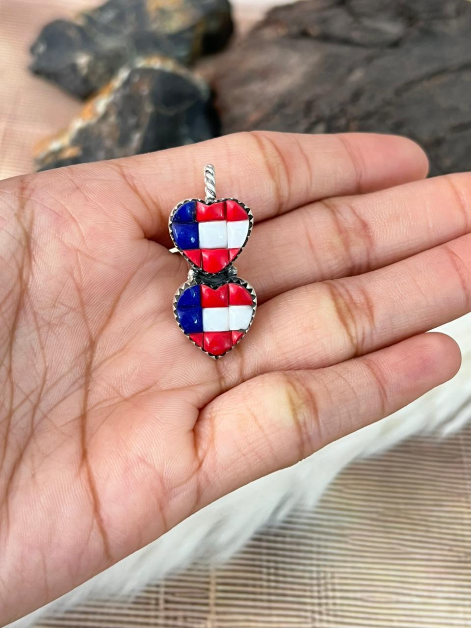 Handmade Sterling Silver 4th Of July Collection: Rosarita with Lapis and White Buffalo Heart Hat Pin "Signed Nizhoni"