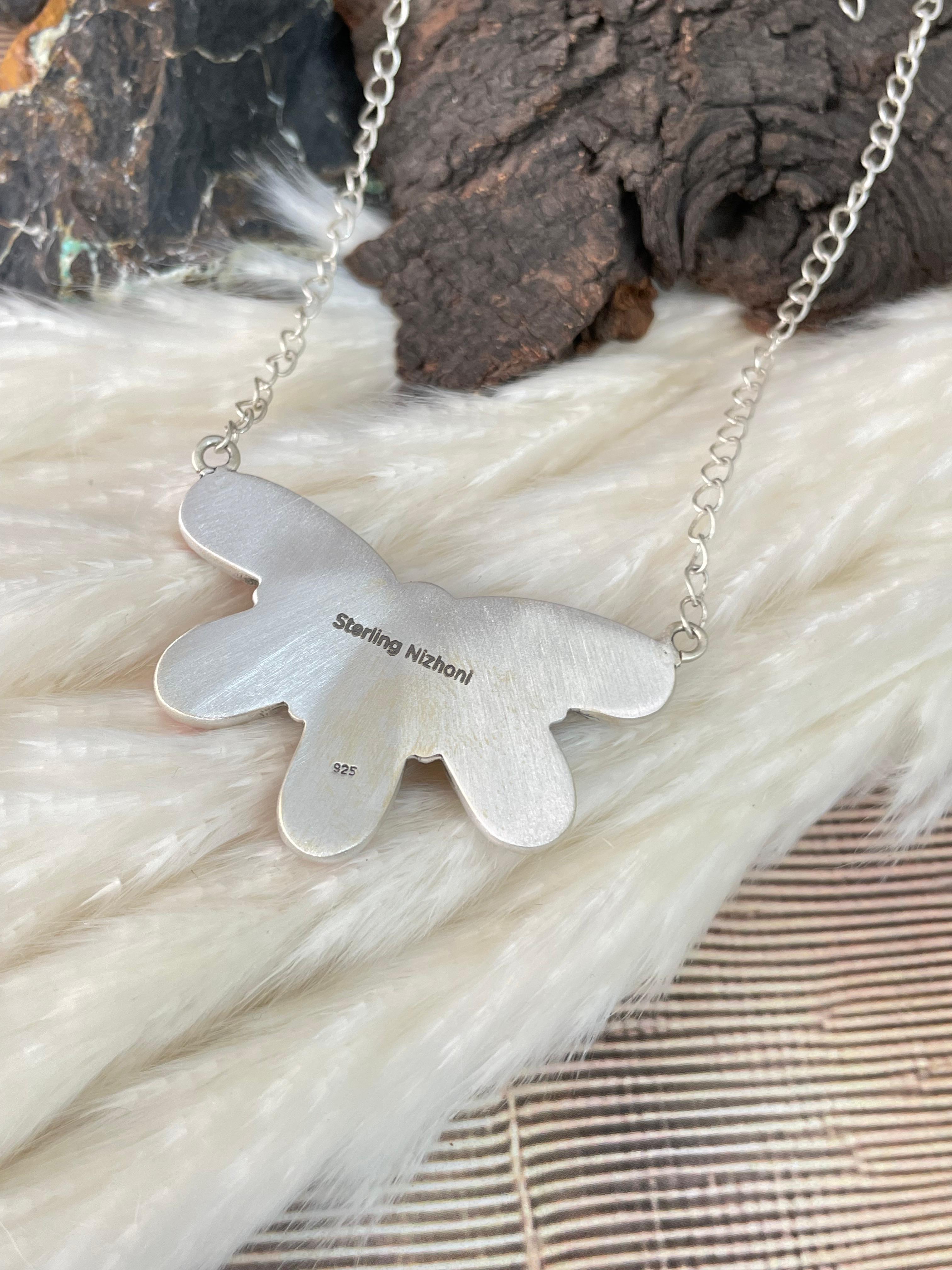 Handmade Sterling Silver 4th Of July Collection: Rosarita with Lapis and White Buffalo Necklace "Signed Nizhoni"
