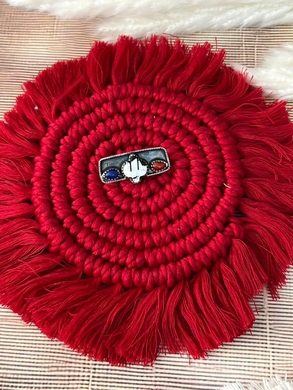 Handmade Sterling Silver 4th Of July Collection: Coral with Lapis and White Buffalo Watch Charm "Signed Nizhoni"