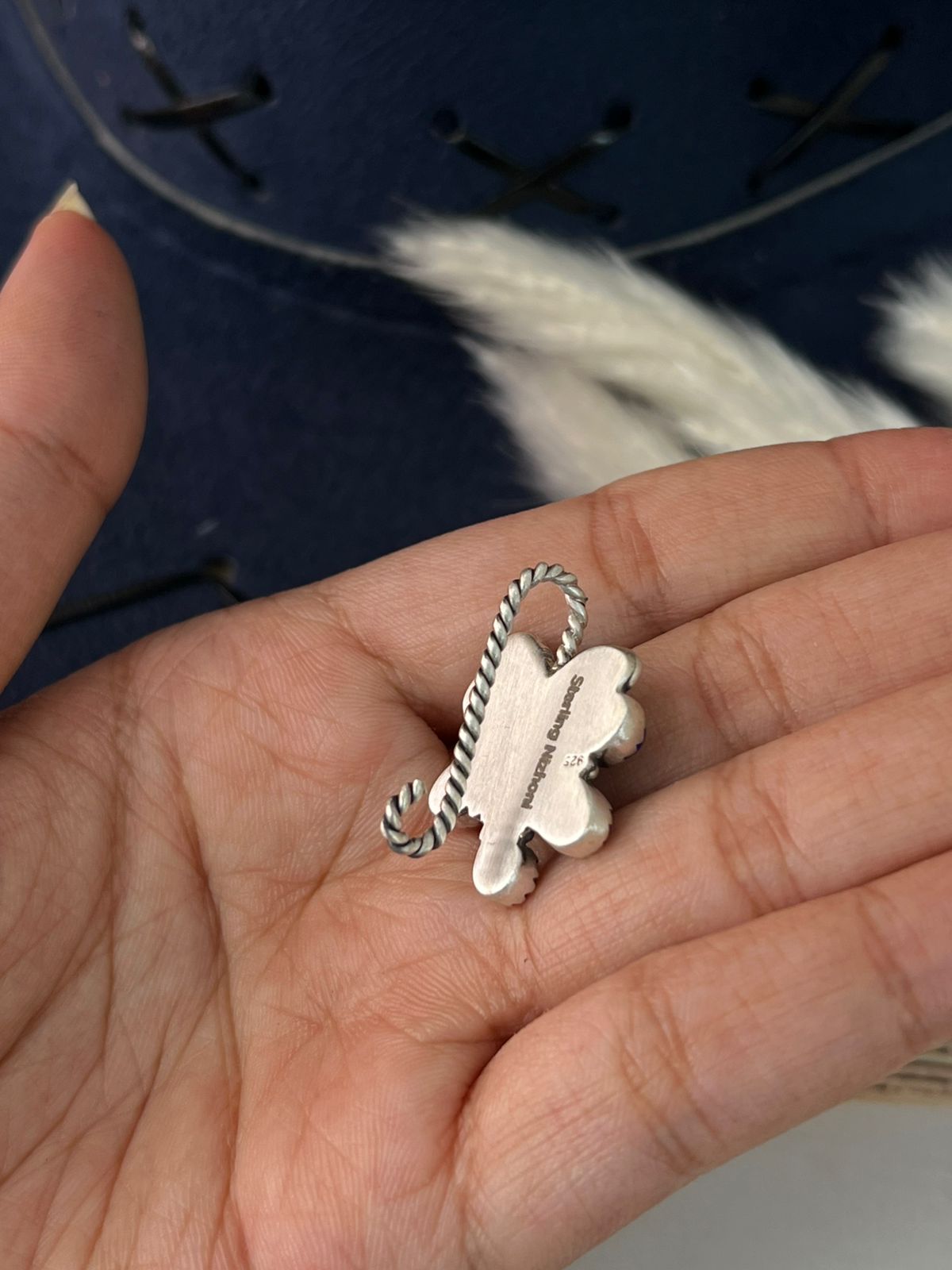 Handmade Sterling Silver 4th Of July Collection: Coral with Lapis and White Buffalo Butterfly Hat Pin "Signed Nizhoni"