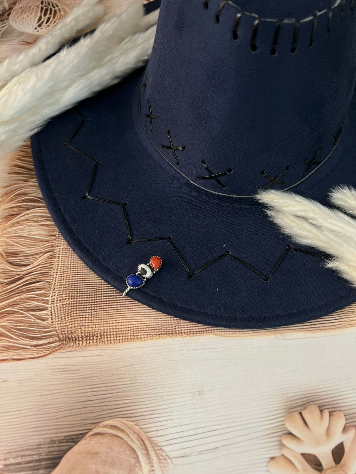 Handmade Sterling Silver 4th Of July Collection: Coral with Lapis and White Buffalo Hat Pin "Signed Nizhoni"