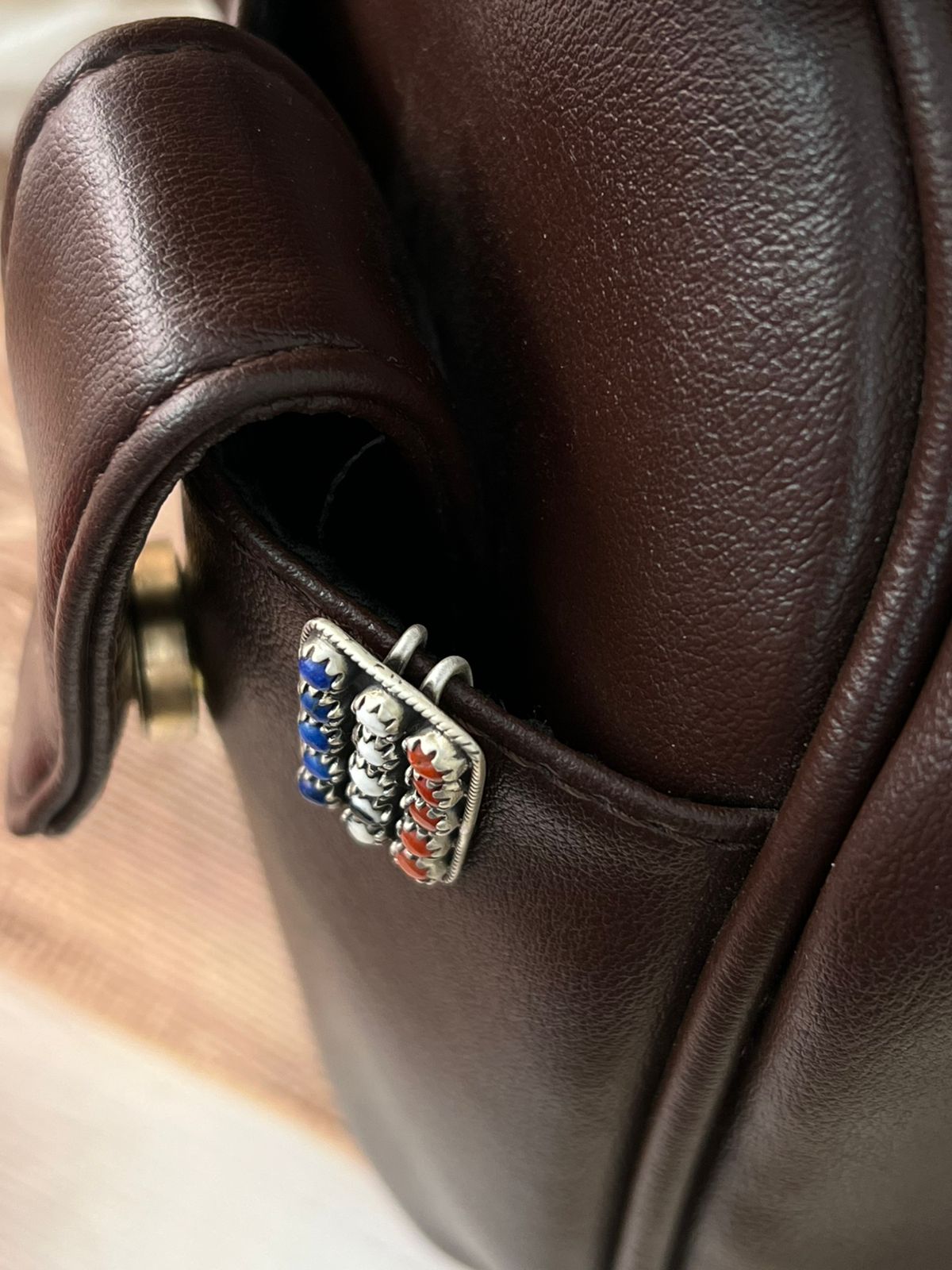 Handmade Sterling Silver 4th Of July Collection: Coral with Lapis and White Buffalo Bar Purse Pin "Signed Nizhoni"