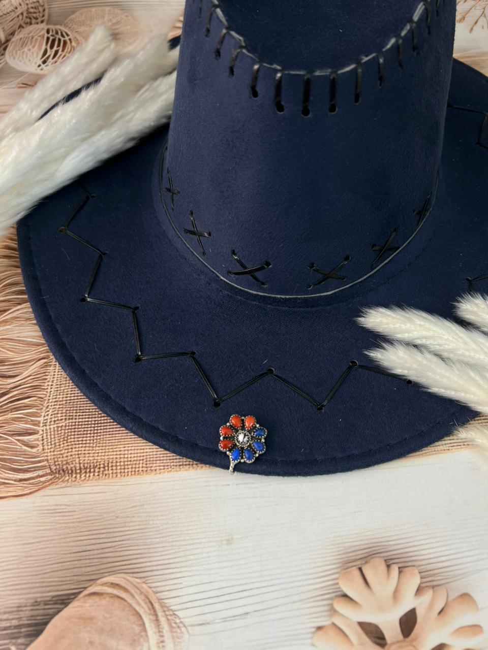 Handmade Sterling Silver 4th Of July Collection: Coral with Lapis and White Buffalo Hat Pin "Signed Nizhoni"