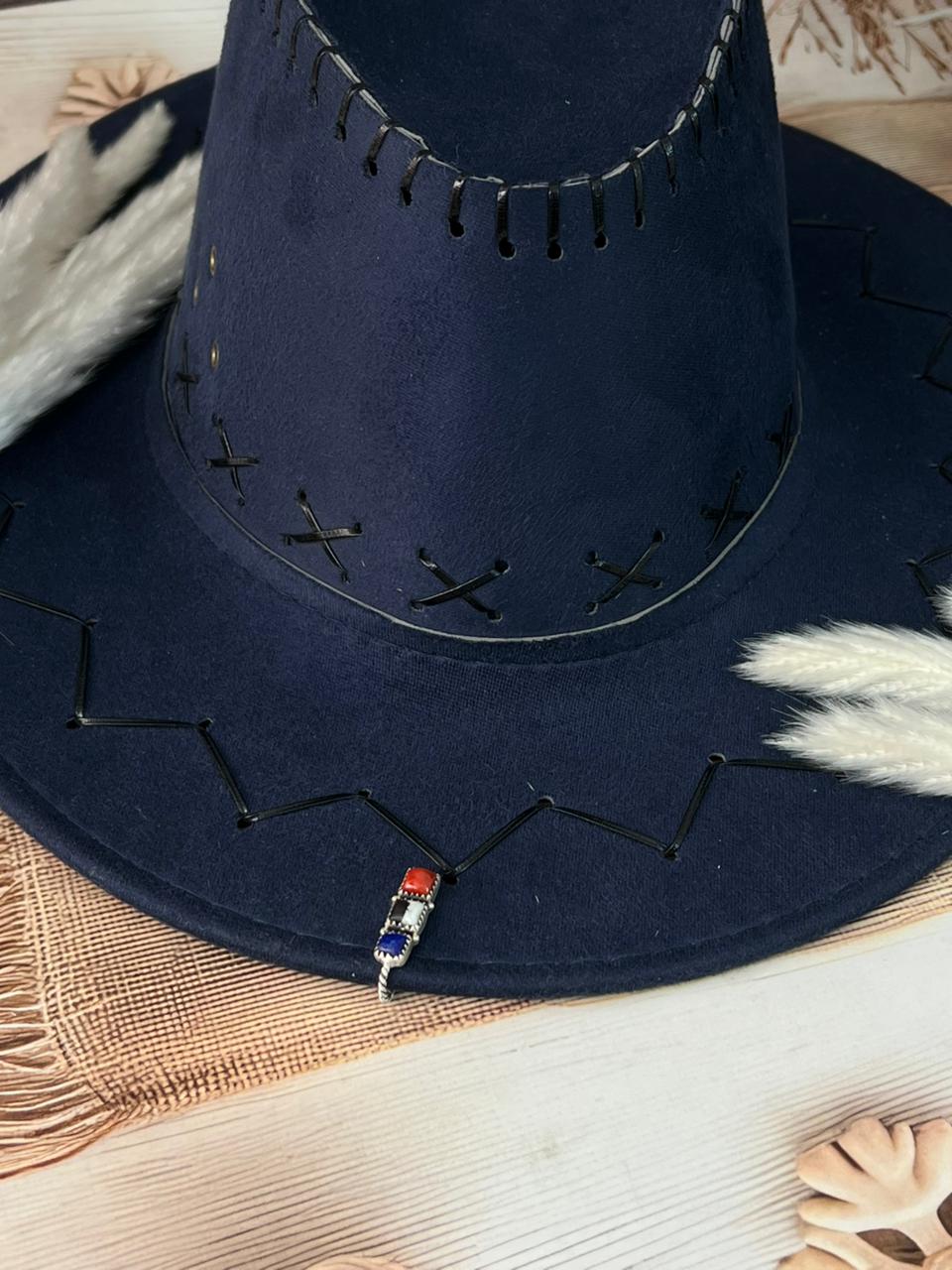 Handmade Sterling Silver 4th Of July Collection: Coral with Lapis and White Buffalo Hat Pin "Signed Nizhoni"